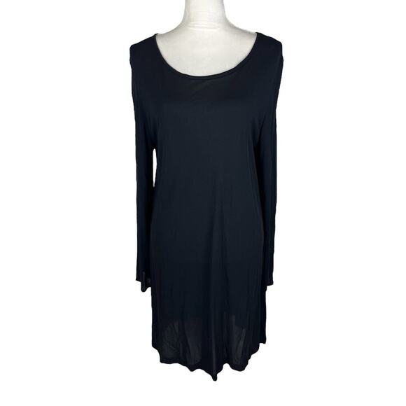 Max Mara Black Semi-Sheer Jersey Shift Dress Long Sleeve Size Medium Italy - Picture 1 of 8
